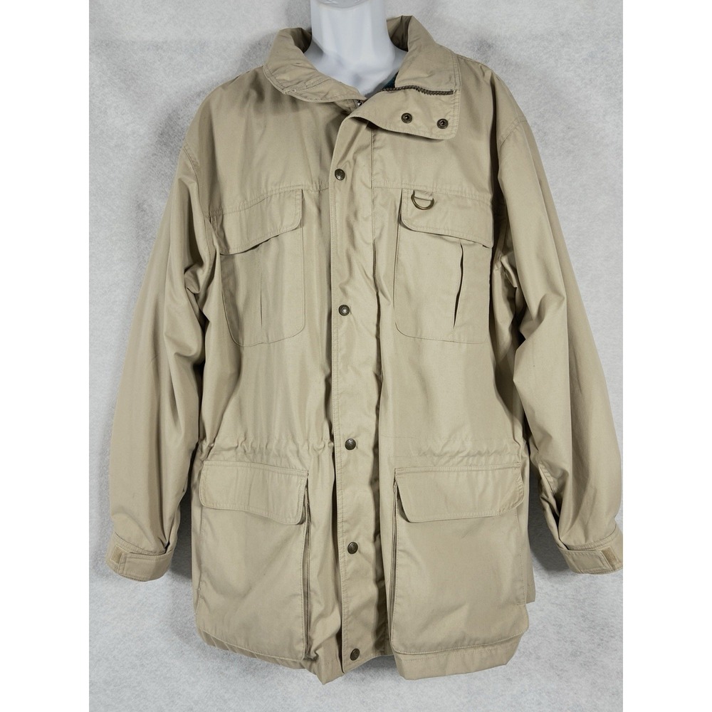 Vintage Eddie Bauer Field Jacket Men's XL Beige Utility Snap Zipper Wool Lining